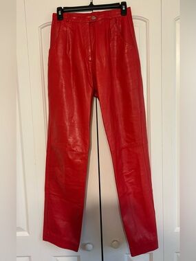 Vintage WINJILLI, Red Leather High Rise Pleated Pants, Sz 10 (see measurements)